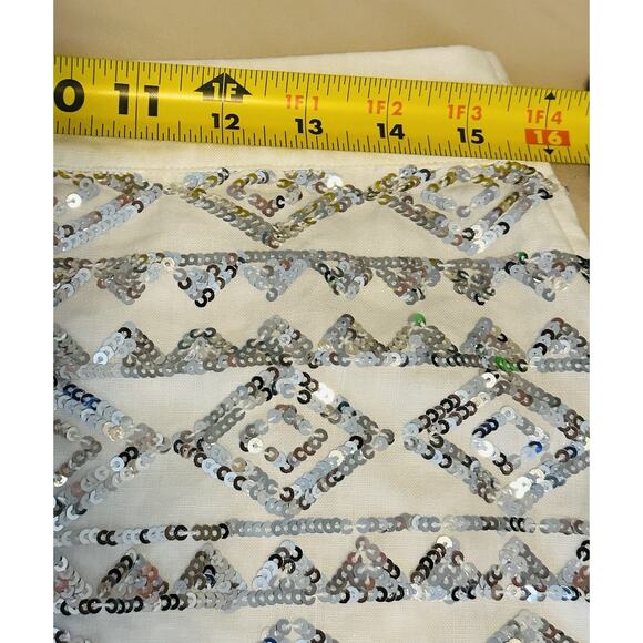 Banana Republic Sequin Linen White Mini Skirt Y2K Geo Pattern Size 6 - Picture 5 of 7